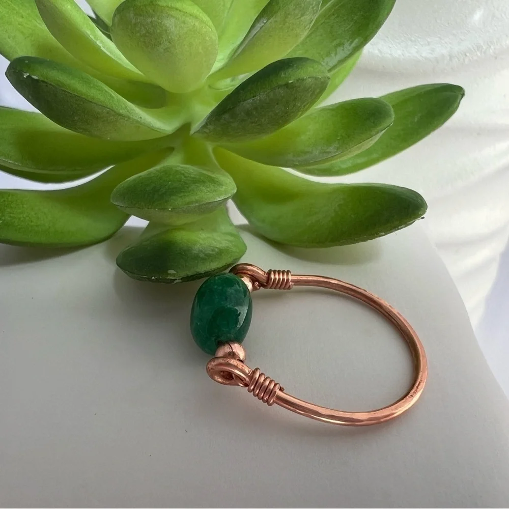 Green Chalcedony Wire Wrapped Copper Ring